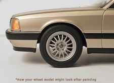 Cerchi/freno/pneumatici in resina 15 pollici Roland R8 Audi Quattro 100, 1/24 1/25 e decalcomanie