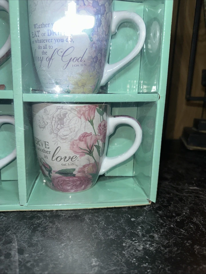 Juego de 4 tazas de café de cerámica con versículos inspiradores de las Escrituras Foto 4 de 4