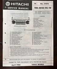 April/84 Hitachi TRK-W4H Cassette Tape Recorder With Service Manual