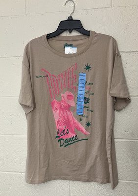 DAVID BOWIE Size L Tan Let's Dance Graphic T-Shirt Rock Music Tee Concert