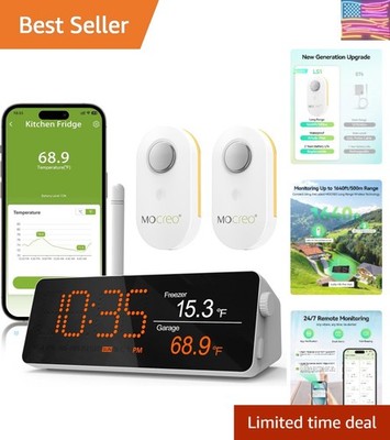 WiFi Remote Thermometer Freezer Alarm, 1/3 Mile Long Range,  Waterproof, App ...