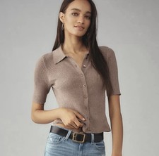 Paige Womens M Short Sleeve Sweater Brown But...
