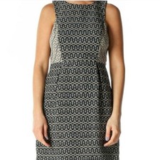 Loft Navy & Tan Sleeveless Preppy Cottagecore Geometric Pattern Shift Dress