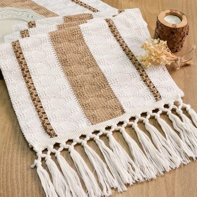 FEXIA Boho Table Runner for Hoilday Spring Home Decor with 12x72'', Brown-a 