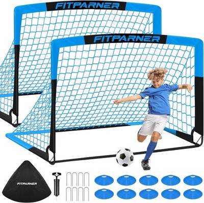 Soccer Goals for Backyard Set - 2 Pack of Portable Pop Up Soccer Nets with ,C...