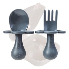 Toddler Spoon  Fork for Self Feeding from 6 to 12 months  older, 1 Set, Gray