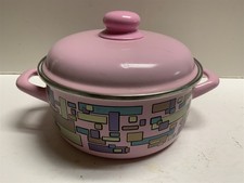 Metalac Cookware Enamel Sauce Pot Made in Serbia 1.5 QT Pink 1970 s Look