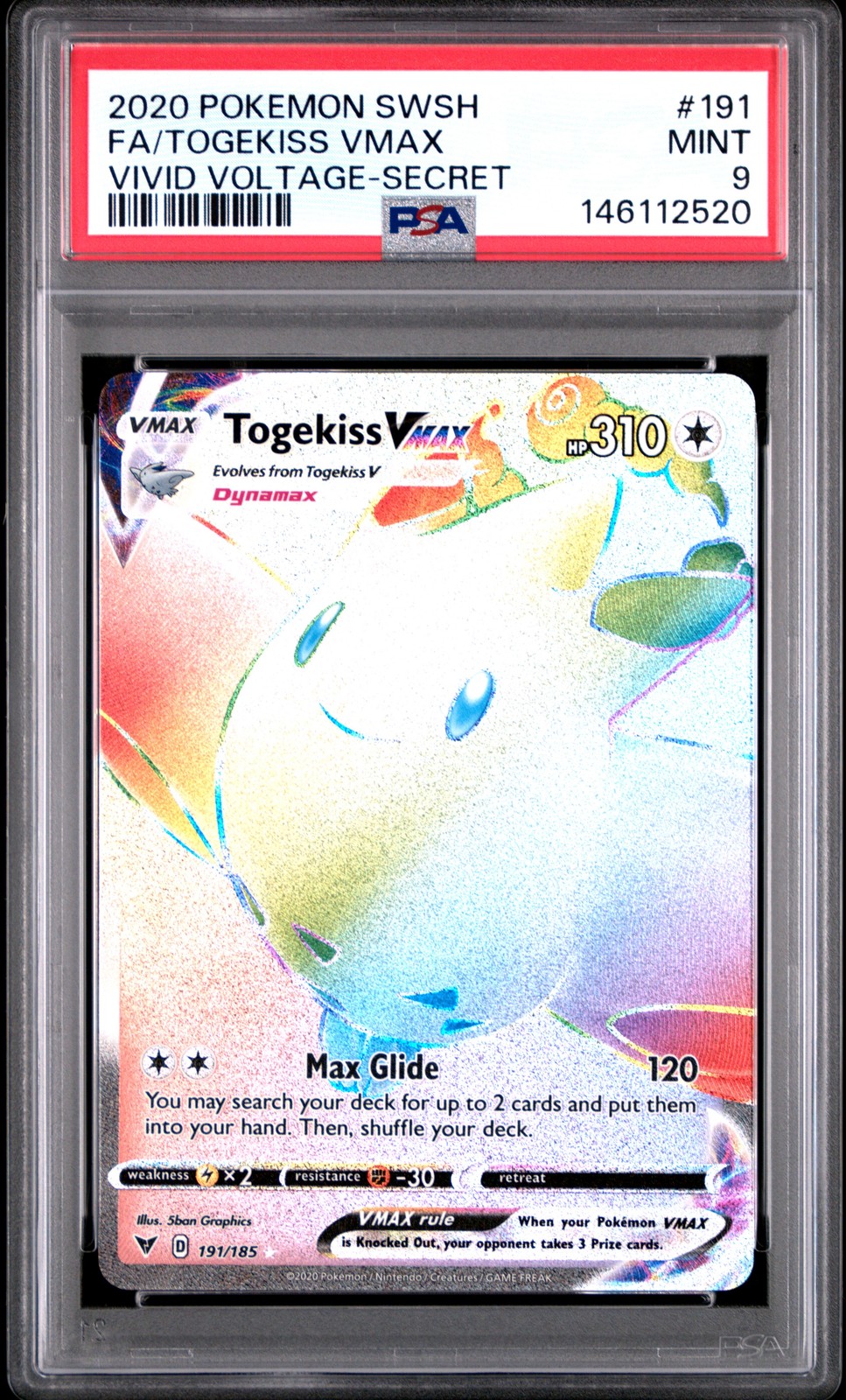 2020 POKEMON SWORD & SHIELD VIVID VOLTAGE SECRET FULL ART/TOGEKISS VMAX PSA 9