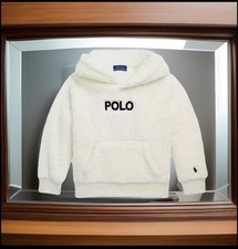 Boys Ralph Lauren Polo Pullover Fleece Hoodie Cream  Navy 95 Size 2T