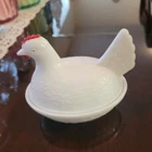 Vintage White Milk Glass Hen on Nest Covered Bowl ~5.5" x 3.5"
