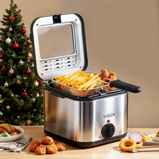 VUSIGN 2.5 QT 1000W Electric Deep Fryer w/ View Window & Adjustable Temp Control