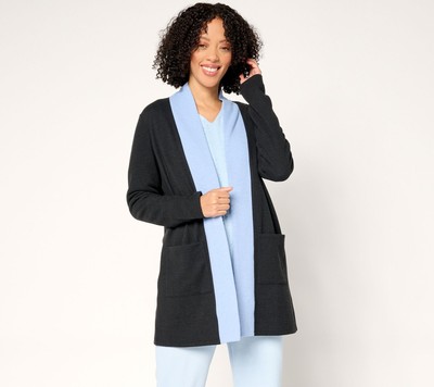 Joan Rivers Classics Collection Regular Double Knit Open Front 2-Tone Cardigan S