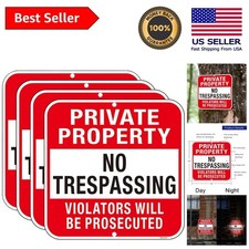 4-Pack Reflective No Trespassing Signs - 12x12 Inches, Heavy Duty Security