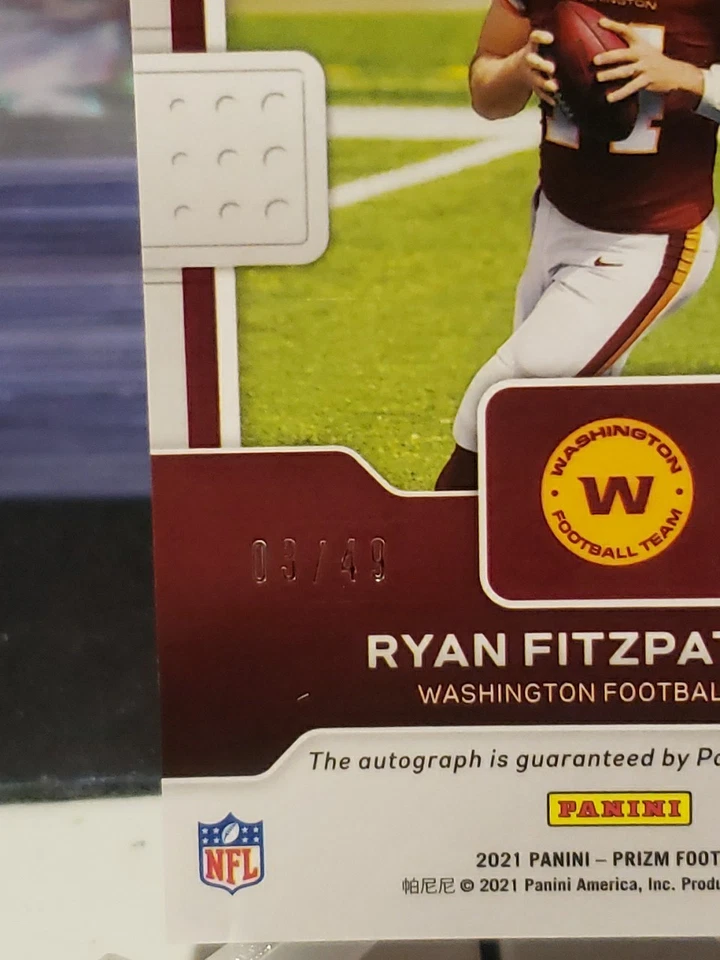 2021 Prizm Ryan Fitzpatrick Purple Squares Auto /49 Commanders 🔥 - Image 3 of 3