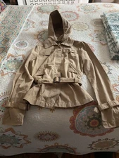NWT Le Tigre The Classic Women's Khaki Detachable Hooded Belted Jacket XS Cute!