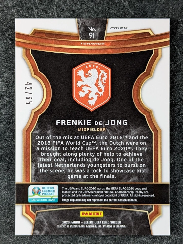 2020 Panini Select UEFA Euro FRENKIE DE JONG 42/65 Red Prizm Terrace SP #91 - Image 2 of 3