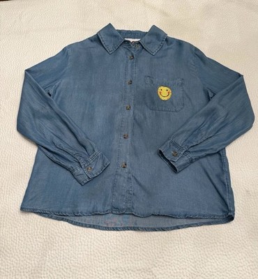 Kerri Rosenthal Chambray Embroidered Blue XS Button-Up Long Sleeve Shirt