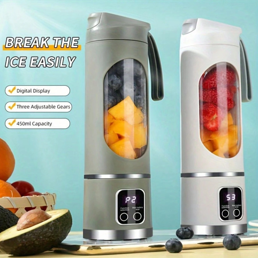 1pc USB Mini Blender &ndash; Rechargeable 15.22oz Juicer with Display & 3 Modes-NEW