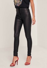 Women's 100 Genuine Lambskin Stretched Leather Skinny fit lace up front pant