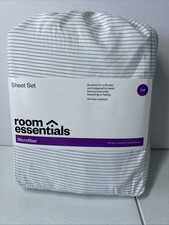 Room Essentials Printed Microfiber White Gray Striped Full Sized Sheet Set