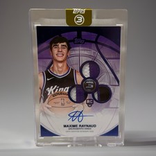 2025-26 Topps Three Rookie 3 Patch Auto Vertical BLUE /15 Maxime Raynaud RC SSP