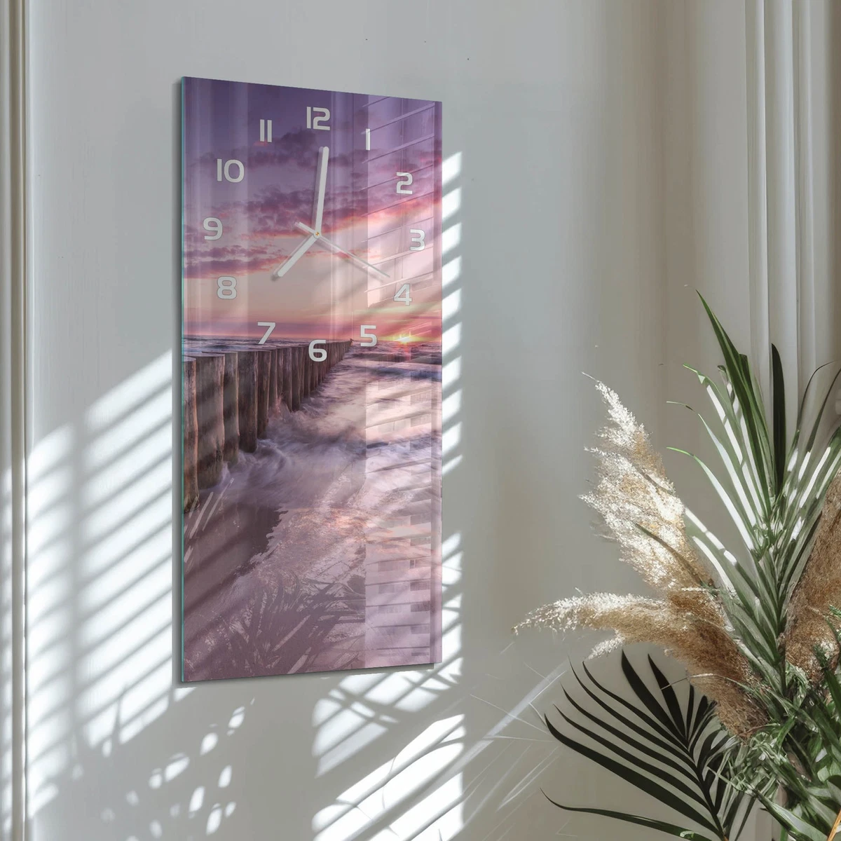 Reloj de Pared Rectangular Diseño Moderno Vidrio Templado Rompeolas 30x60 cm