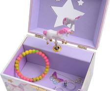 Musical Jewelry Box for Girls with Spinning Unicorn, Glitter Rainbow and Stars D
