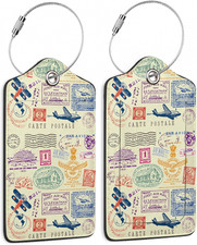Travel Stamp Luggage Tags for Suitcase,2 Pack Retro Passport Carte Postale Lugga