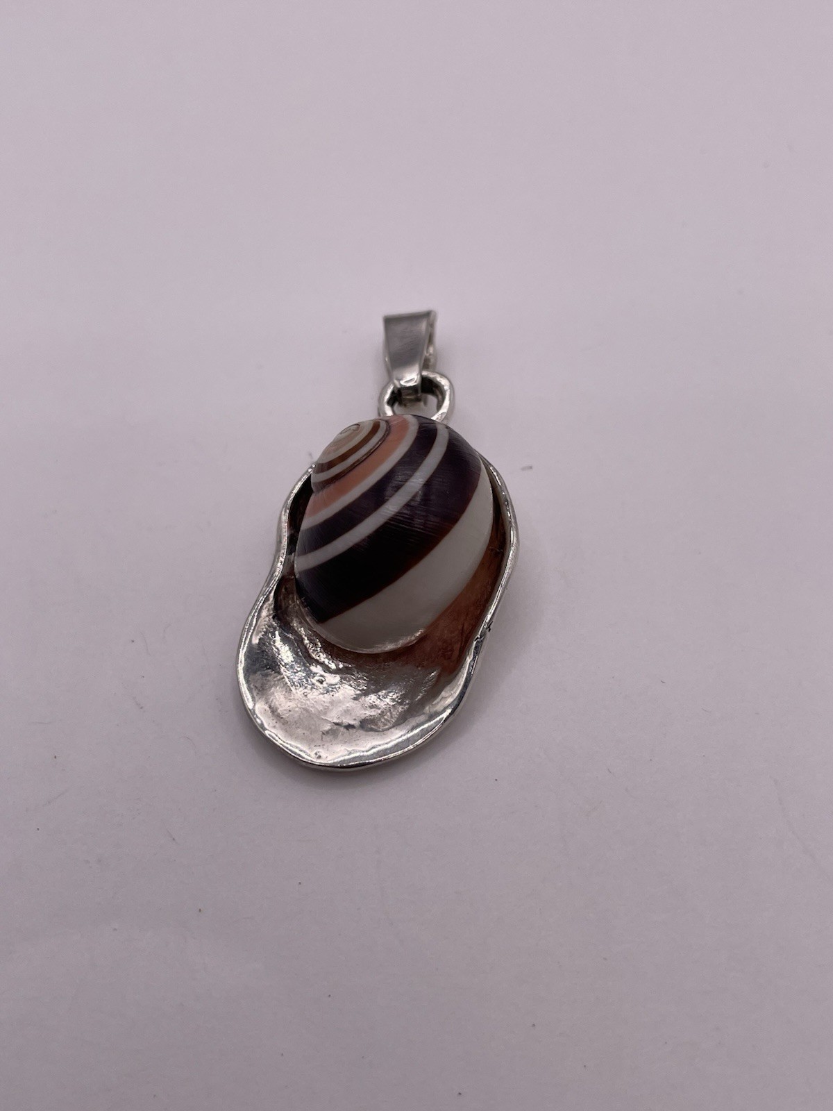 Silver Natural Shell Pendant Signed - image 1