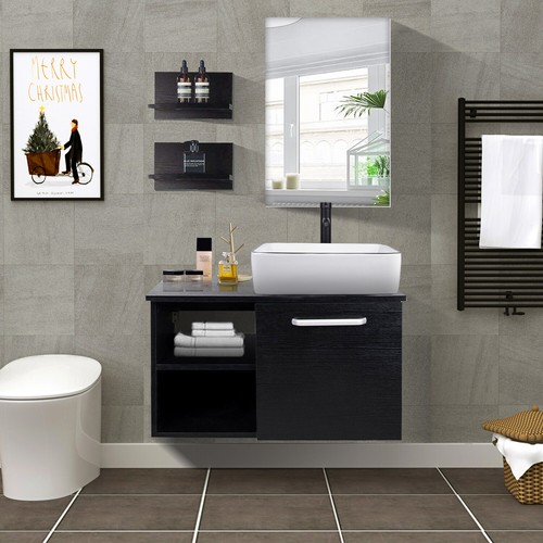 28 in Bathroom Vanity Floating Cabinet with Vessel Sink & Mirror Faucet Drain - Picture 10 of 43