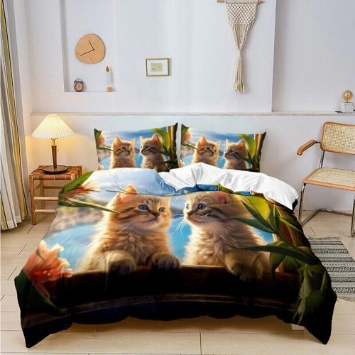 Set letto copripiumino gatto singolo/matrimoniale/re/super king materiale adatto alla pelle - Foto 28 di 37
