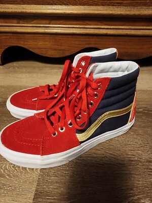 Vans x Captain Marvel Sk8-Hi Shoes Blue/Red/Gold Size Mens Womens 