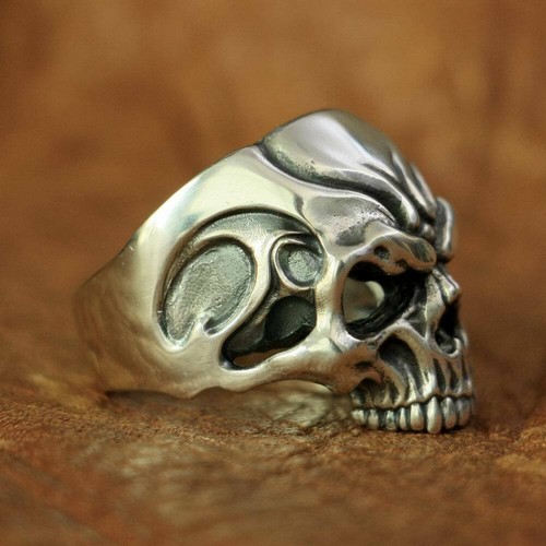 925 Sterlingsilber hohl wütender Schädelring Herren Biker Punk Ring TA136A US 7 ~ 15 - Bild 4 von 30