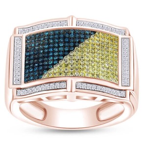 Authentic 0.61 Ct Round Cut Simulated Diamond Cluster Men's Band Ring 14K Rose Gold Plated