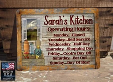 Personalized Kitchen Operating Hours Country Rustic 9"x12" Custom Metal Sign