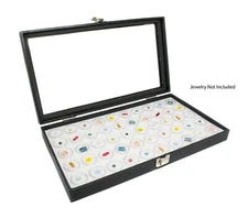 Glass Top Jewelry Display Case Box White 50 Gem Jars Insert