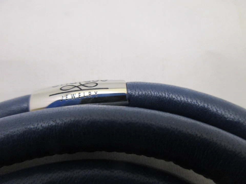 Pulsera de cuero sin fin triple envoltura 8" azul cierre magnético collar de 24" Foto 3 de 4