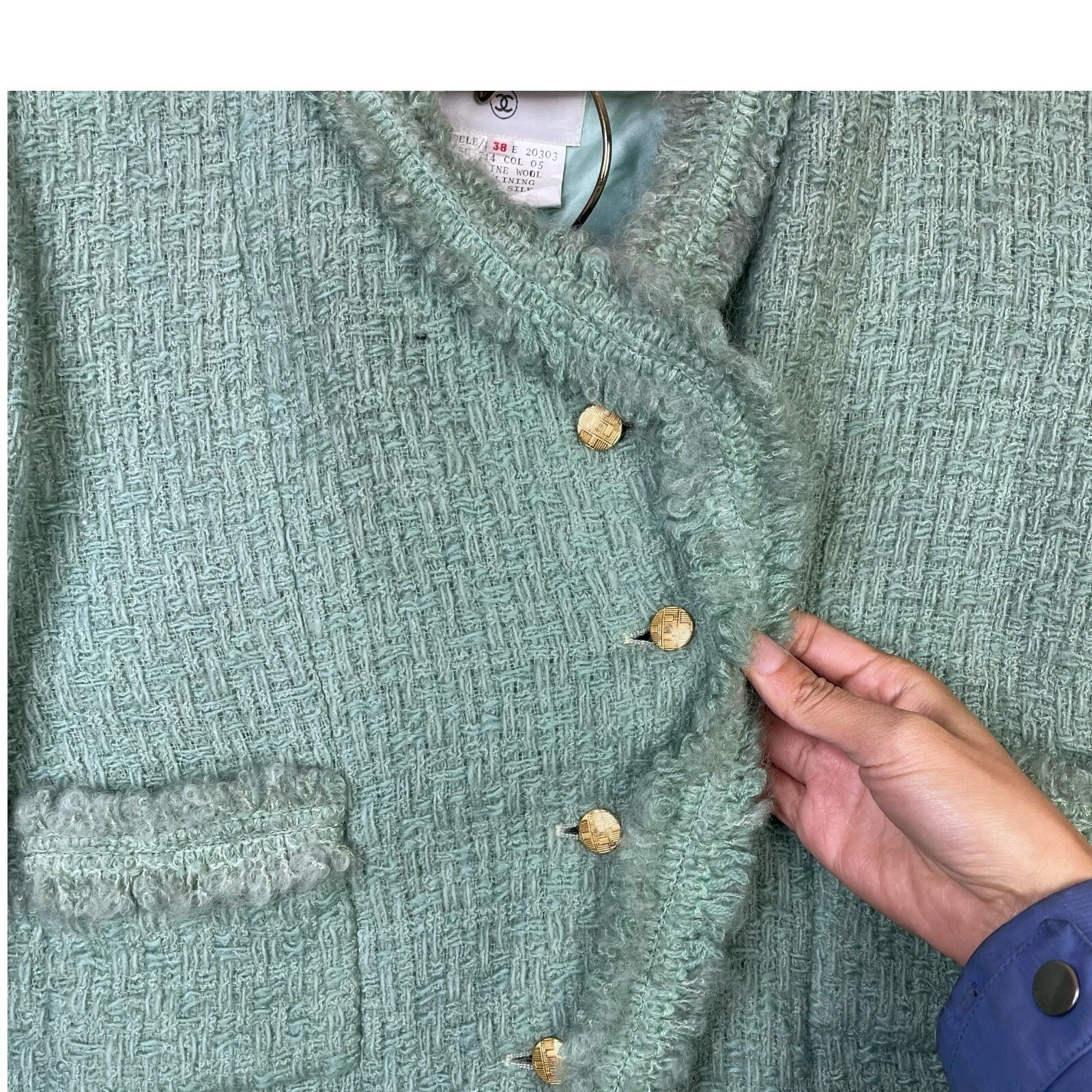 Set completo gonna boutique Chanel tweed taglia 38 verde giada 100% lana tasca us intime ottimeioni