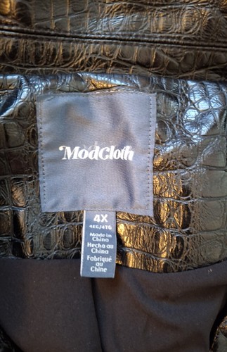 ModCloth Vegan Croc Embossed Black Leather Moto Rock Jacket Womens Plus Size 4X - Picture 4 of 6
