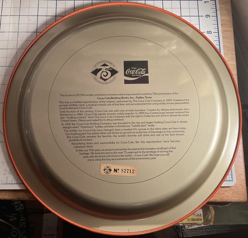 Vtg 1976 Drink Coca Cola Round 75th Anniversary Serving Tray Numbered - Picture 8 of 10