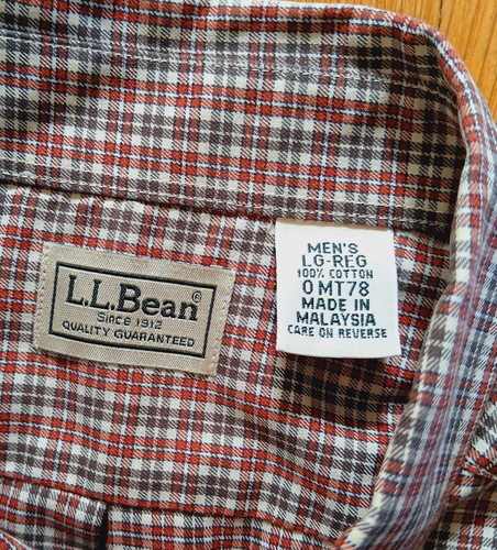 LL Bean Men's size LG Button Up Long Sleeve Red Brown Plaid 100% Cotton Shirt - Picture 2 of 9
