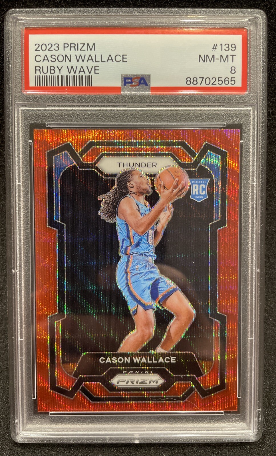 2023 Panini Prizm #139 Cason Wallace Ruby Wave RC PSA 8