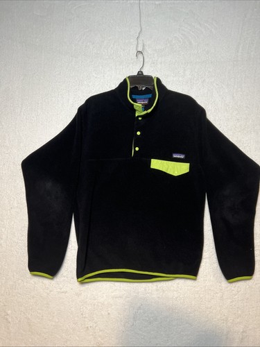 Patagonia Synchilla Black Neon Green Fleece Snap-T Vintage 2015 Rare Color Med - Picture 2 of 9