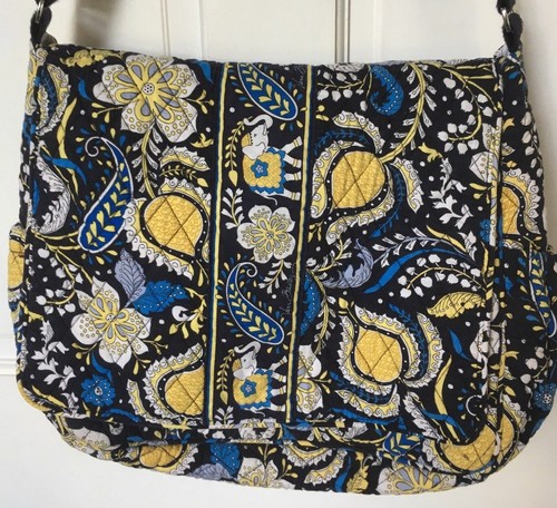 Vera Bradley Ellie Elephants Messenger Diaper Bag Yellow Blue Paisley - Picture 1 of 12