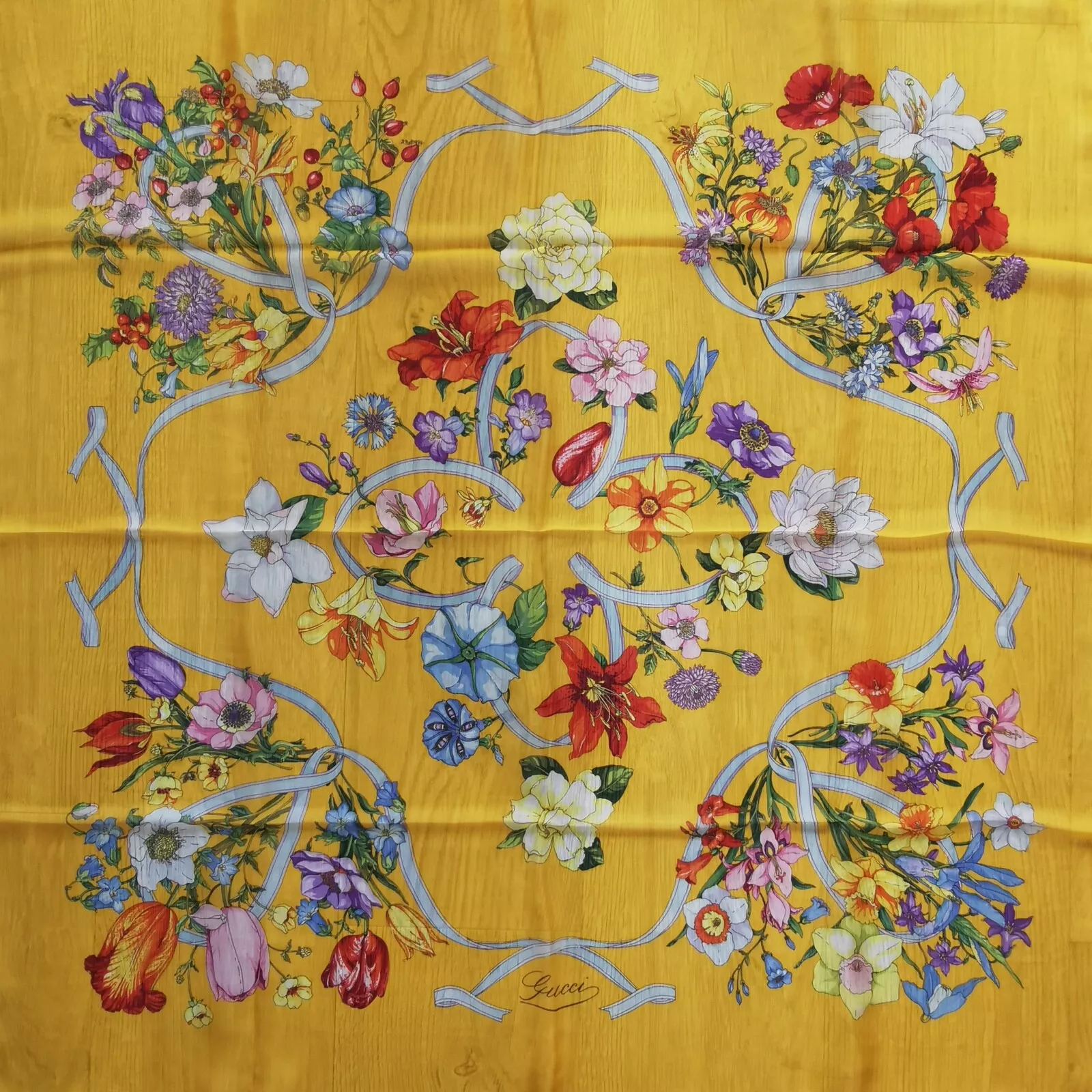RARE GUCCI Flore Flcm MOUSSELINE SOIE Foulard MOUSSELINE Coquelicot Lys Accornero Art