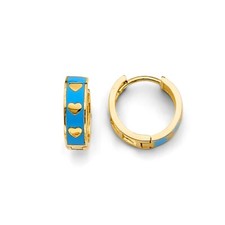 14k Yellow Real Gold Fancy Enamel Heart Huggies Earrings Womens Girls Fashion