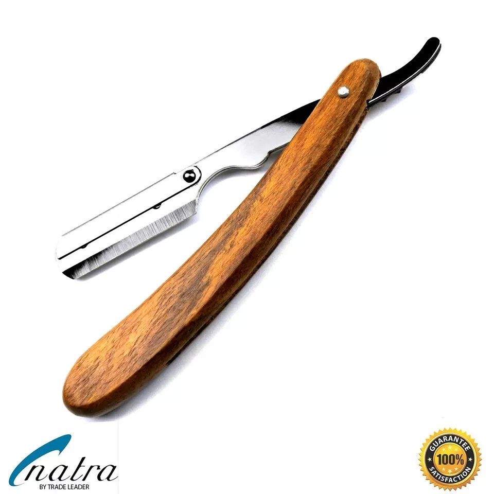 Holz Rasiermesser + 100 Derby Rasierklingen Rasierer Rasur Razor + Bartschere  - Bild 2 von 4