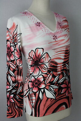 LUXUS Damen Pullover Oberteil Animalprint Blumen Perlen Viskose IMAGINI Gr.42