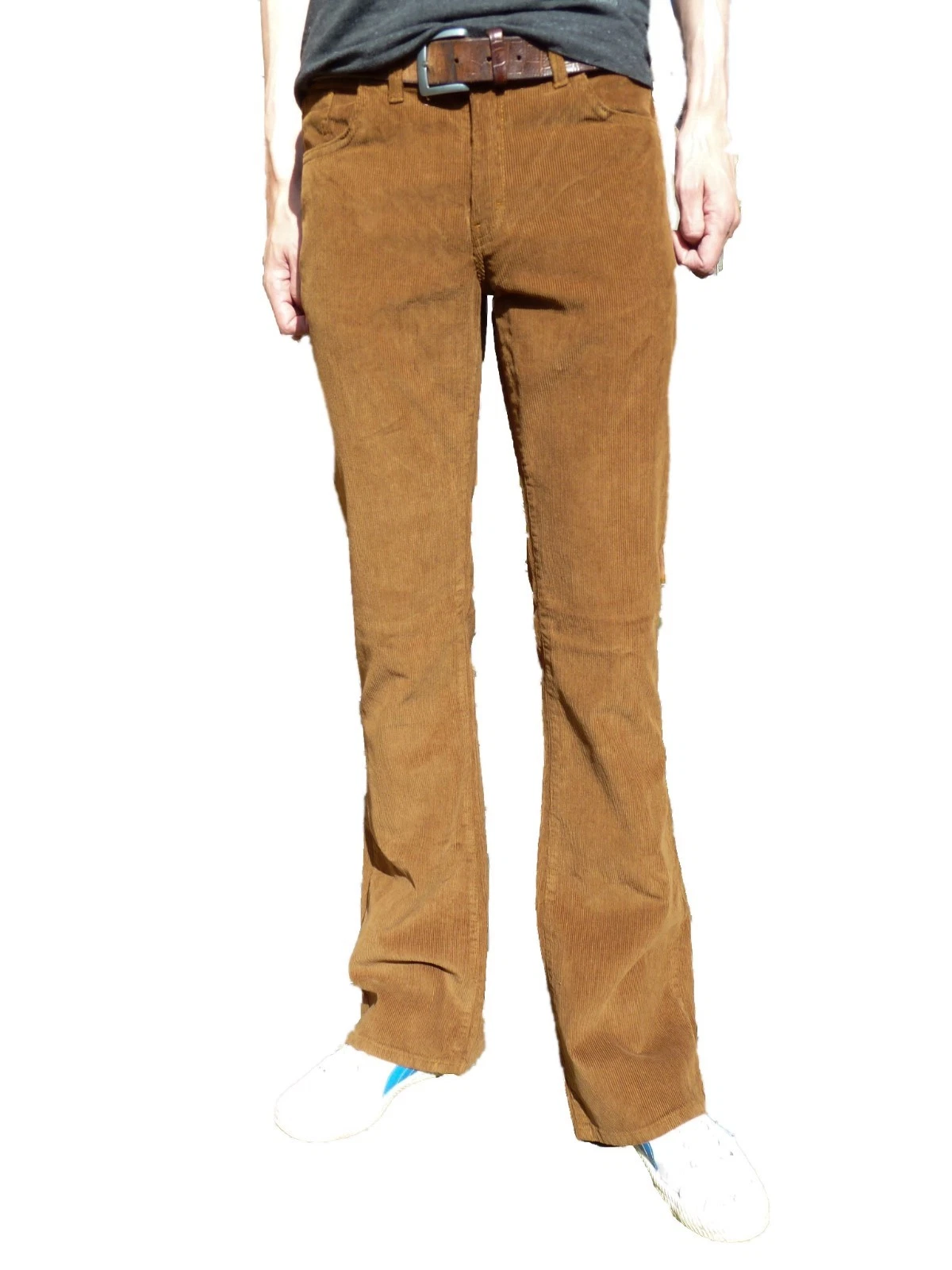 Mens Beige light brown bootcut cords vtg jeans retro flares mod 70's 60s indie