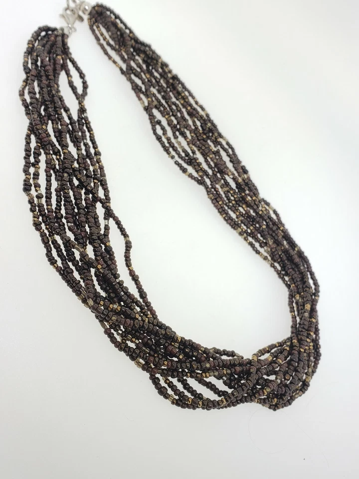 Collar multihilo Silpada N1815 plata esterlina marrón y bronce cuentas 18" Foto 3 de 4